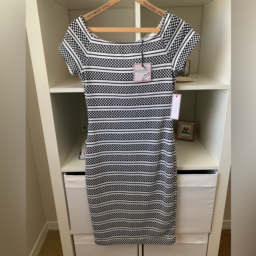 Cute fitted polka dot and striped dress